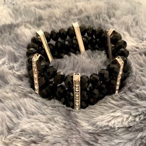 Black 3-strand elastic bead/crysral bracelet